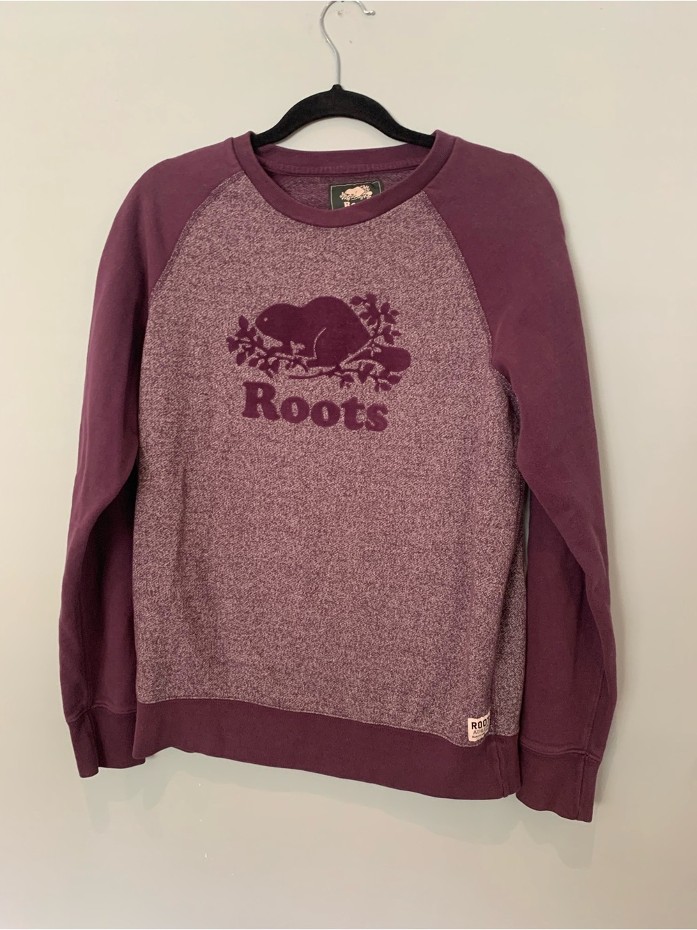 Roots Women's Raglan Crewneck Sweater in Plum and Heather